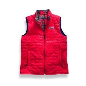 Vineyard Vines | Girls Red Reversible Tartan Plaid Puffer Vest